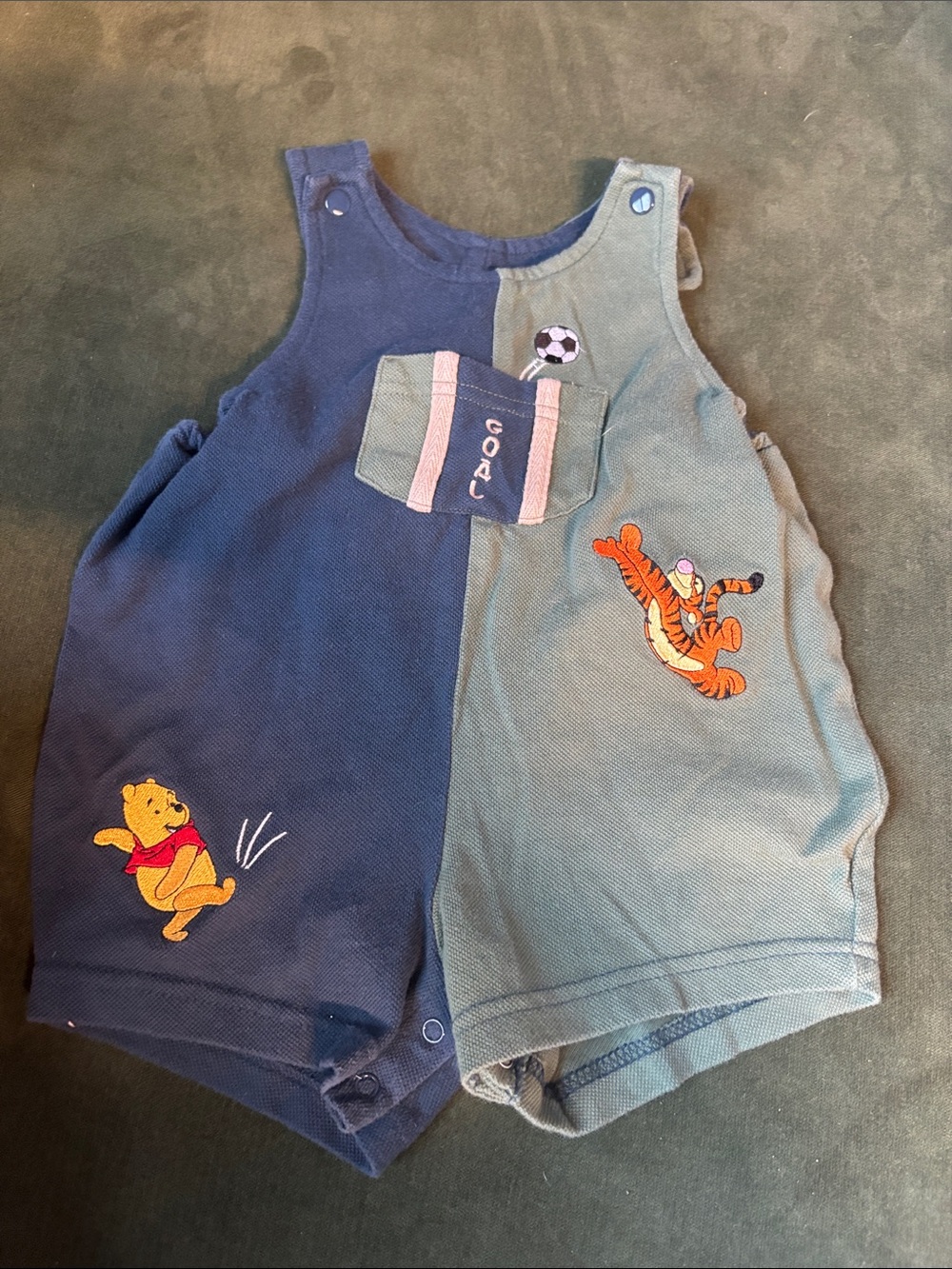 Winnie the Pooh & Tigger Two-Tone Baby Romper - Navy/Green
